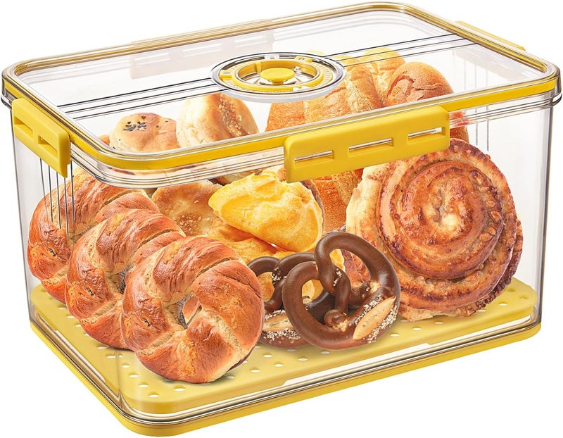 ANYPROLUS Bread Box for Homemade Bread Boxes for Kitchen Counter Airtight, Time Recording Bread Storage Container with Lid, Bread Containers Storage Airtight Loaf Bread Keeper, Large, Yellow - Image 1